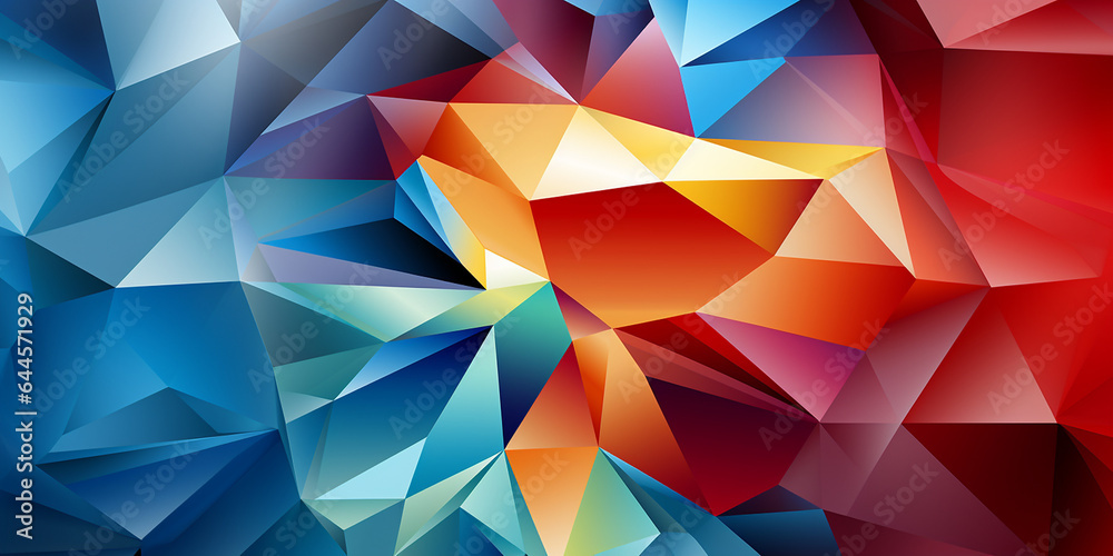 Viele wunderschöne bunte Dreiecke in 3D als Hintergundmotiv im Querformat für Banner, ai generativ Viele wunderschöne bunte Dreiecke in 3D als Hintergundmotiv im Querformat für Banner, ai generativ