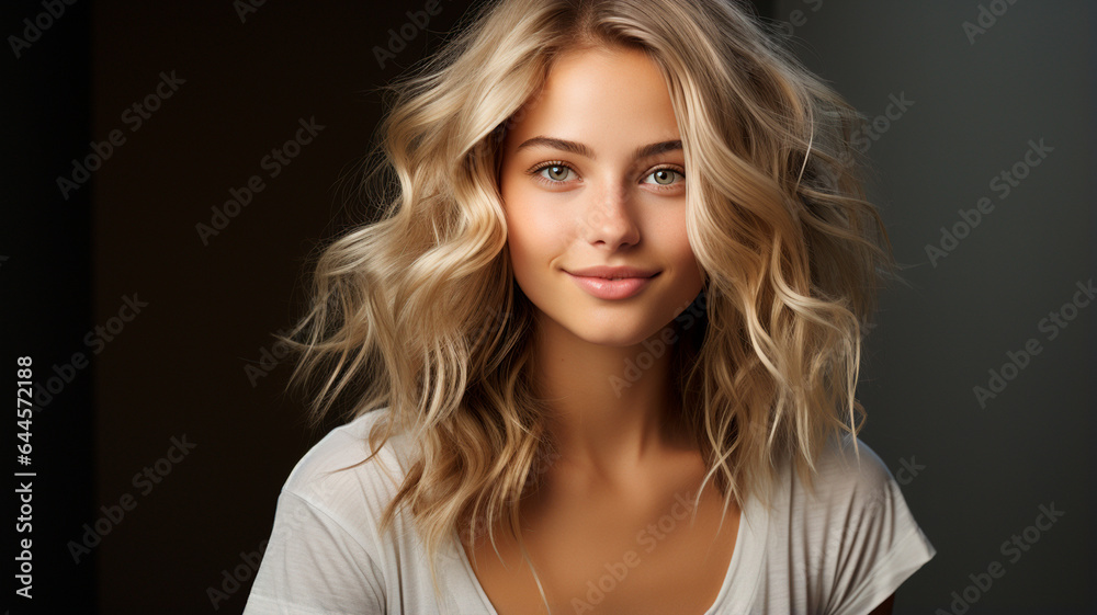 Fototapeta premium a woman with long blonde hair and blue eyes