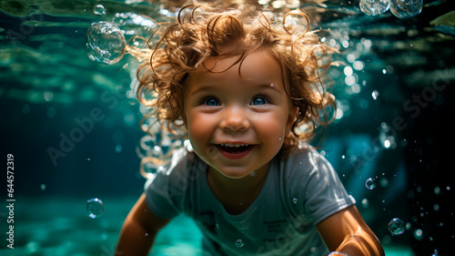  a little girl is smiling under water