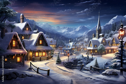 Winter Wonderland beneath the Full Moon  A Picturesque Christmas Village in Santa s Arctic Hideaway