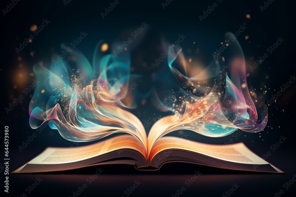 magic book with magic lights - obrazy, fototapety, plakaty 