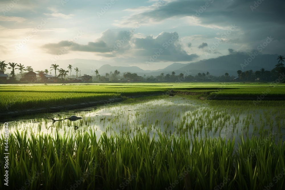 Photo of a rice fields.Generative AI Photo of a rice fields.Generative AI