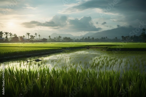 Photo of a rice fields.Generative AI