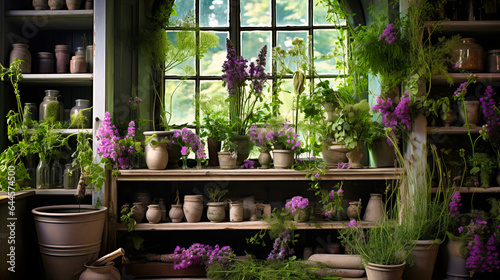 Indoor garden with fragrant herbs