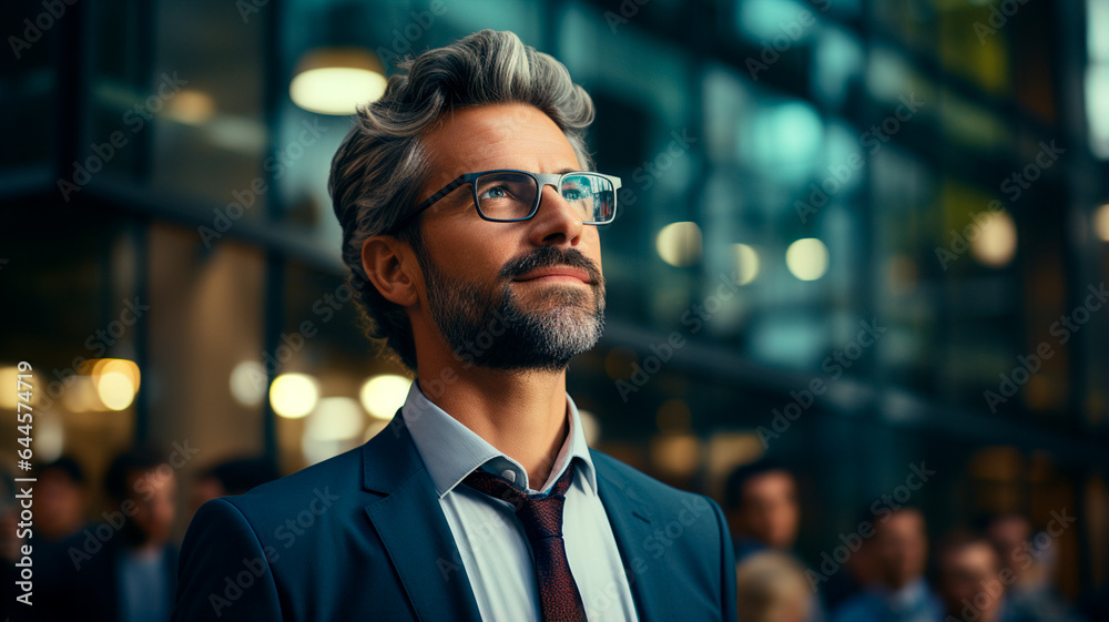 Fototapeta premium a man in a suit and tie standing with his arms crossed