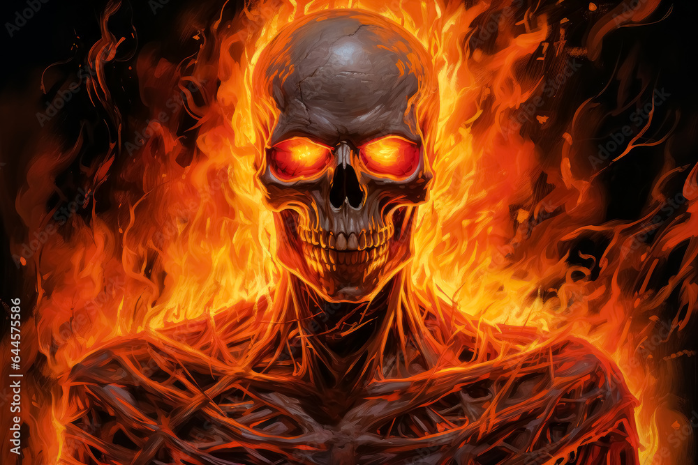 Skull ghost and demonic flames, in the style of 2d game art, intense expressions, fantasy-based, , flame skull design Halloween decoration hellish background, skeleton in flames. Skull ghost and demonic flames, in the style of 2d game art, intense expressions, fantasy-based, , flame skull design Halloween decoration hellish background, skeleton in flames.