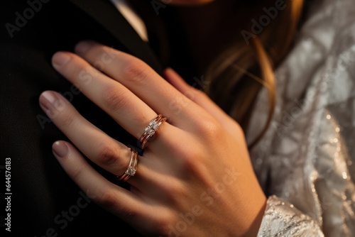 Couple wearing wedding rings on their wedding day © sirisakboakaew