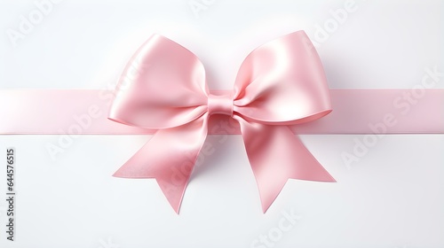 Light Pink Gift Ribbon with a Bow on a white Background. Festive Template for Holidays and Celebrations 