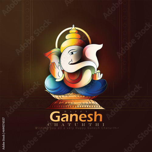 happy Ganesh Chaturthi traditional vector greetings,Design with ganpati Indian design color background.
