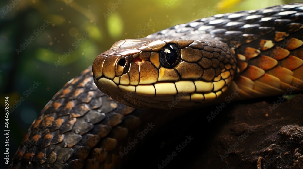 A breathtaking shot of a King Cobra his natural habitat, showcasing his majestic beauty and strength.