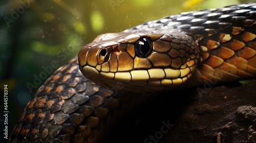 A breathtaking shot of a King Cobra his natural habitat, showcasing his majestic beauty and strength.