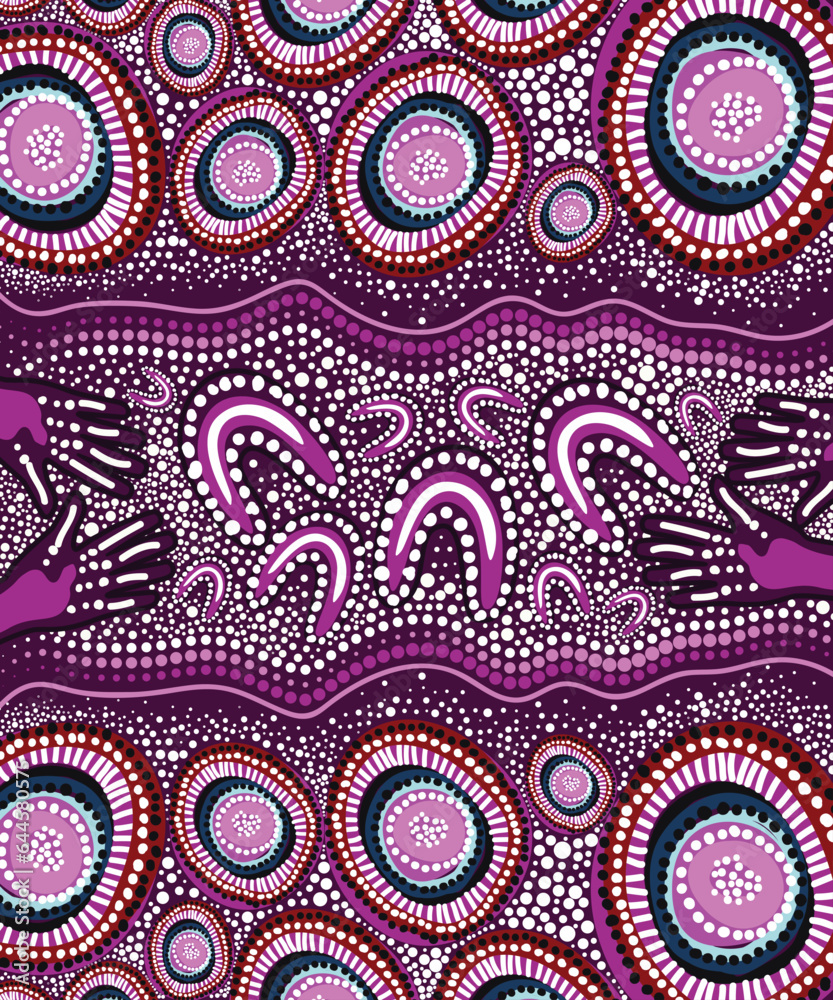 Purple aboriginal dot art style vector painting Stock Vector | Adobe Stock