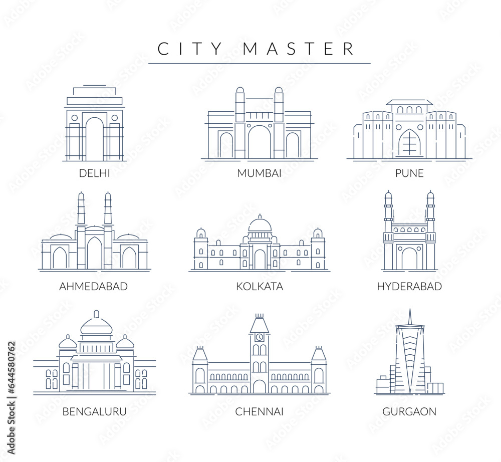 City Master - A Set of Key Indian Cities -  Icon Illustration