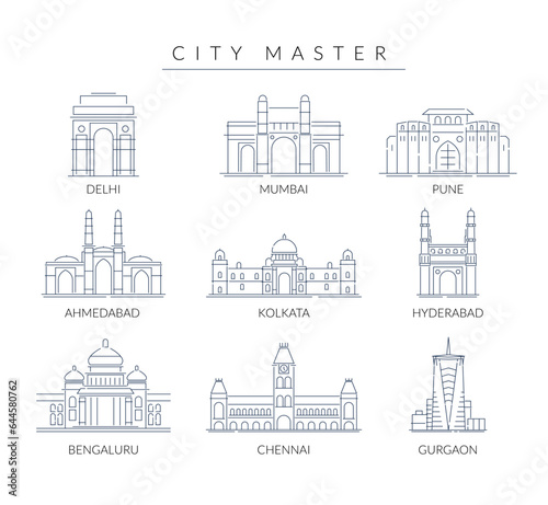 City Master - A Set of Key Indian Cities -  Icon Illustration Fototapet