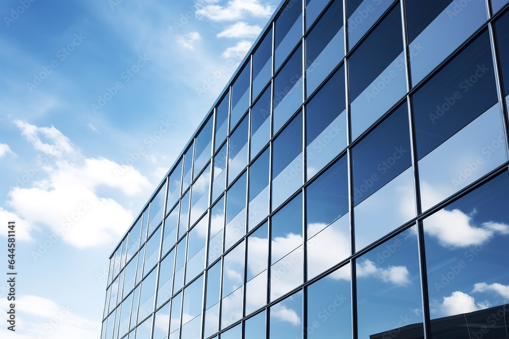 Moderne Fassade von einer Bank oder einem Büro. Spiegelung im Fenster vom Hochhaus. Moderne Fassade von einer Bank oder einem Büro. Spiegelung im Fenster vom Hochhaus.