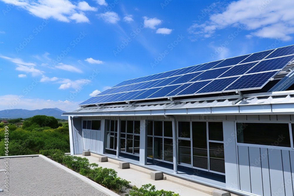 Fototapeta premium Solardach auf einem Haus. Solaranlage auf dem Dach angebracht zur Ökostrom Gewinnung.
