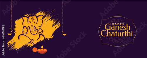 Happy Ganesh Chaturthi Indian festival banner design template.