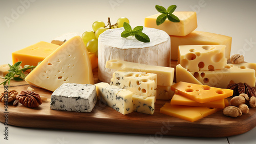 different types of cheese on wooden table