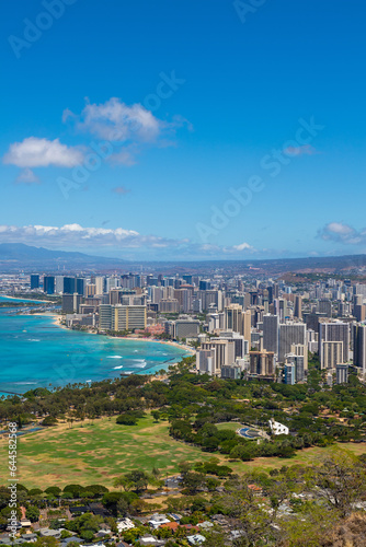 Honolulu beach and city view from Diamond Head lookout in Waikiki © ronniechua
