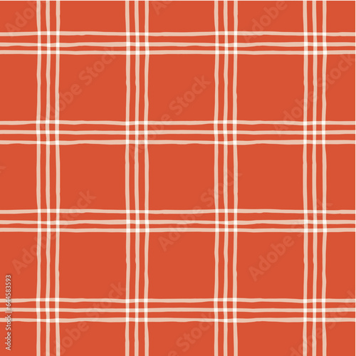 Festive Hand-Drawn Checked Vector Seamless Pattern. Classic Style with Watercolor Effect. Christmas Tartan Plaid.