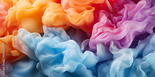 Farben Explosion bunt mit Rauch und Holi Pulver die ineinander verschmelzen im Querfomat für Banner, ai generativ