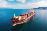 Container ship in the sea, Aerial view of container ship in the sea, Aerial view of Container ship or cargo shipping business logistic import and export freight transportation, AI Generated