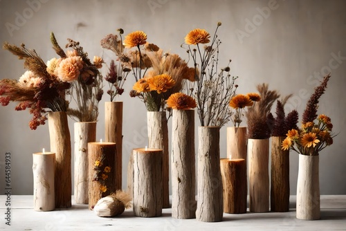 vases made up of woods and flowers present in it