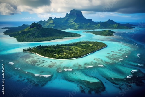 Aerial view of the island of Bora Bora, French Polynesia, Aerial View of Bora Bora Island and Lagoon, AI Generated