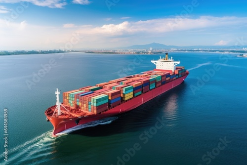 Container Cargo freight ship with working crane bridge for Logistic Import Export background, Container ship or cargo shipping business logistic import and export freight transportation, AI Generated