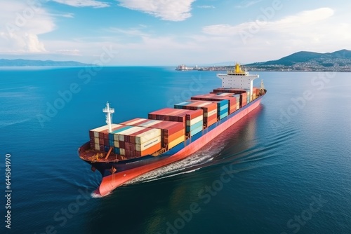 Container ship in the sea, Aerial view of container ship in the sea, Aerial view of Container ship or cargo shipping business logistic import and export freight transportation, AI Generated