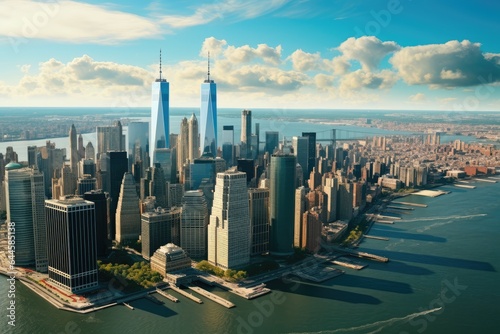 Aerial view of New York City skyline with skyscrapers. Aerial view of lower Manhattan New York City, AI Generated photo