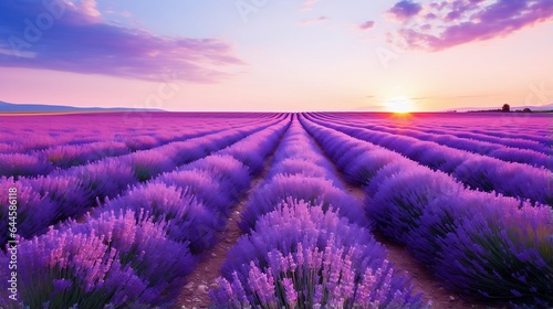Lavender field  beauty in nature  purple flowers  scenic landscape. Lavender fields bloom in the peaceful countryside.