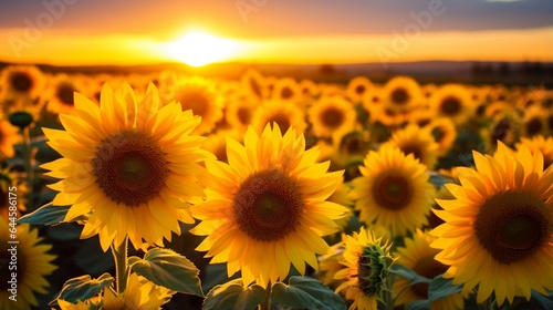 Sunflower field under a summer sky. Vibrant sunflowers in a beautiful field surrounded by nature s charm.