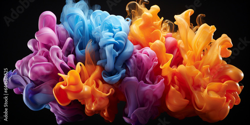 Farben Explosion bunt mit Rauch und Holi Pulver die ineinander verschmelzen im Querfomat für Banner, ai generativ