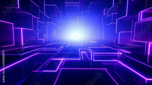 3D Render, Abstract Geometric Background, Fluorescent Ultraviolet Light, Glow