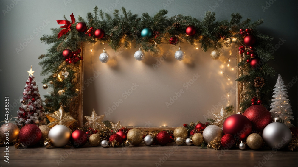 frame with christmas decorations