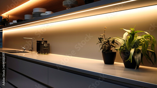Under-cabinet LED strips providing subtle illumination photo