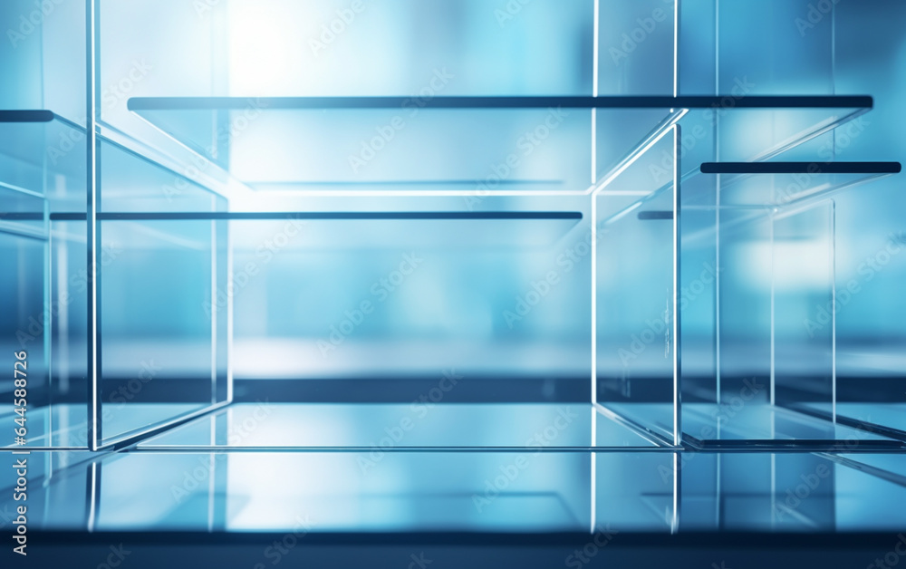 A background of transparent glass panels with a blurry background with lighting A background of transparent glass panels with a blurry background with lighting