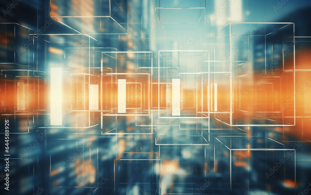 Fototapeta premium A background of transparent glass panels with a blurry background with lighting