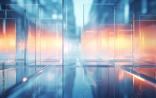 A background of transparent glass panels with a blurry background with lighting photo
