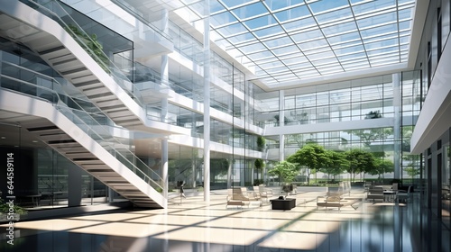 Interior View Of Modern Office Building With Glass Partitions, Central Atrium © Aliaksandr Siamko