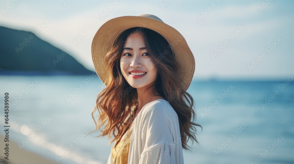 Portrait beautiful young asian woman relax smile leisure around beach sea ocean on travel vacation trip