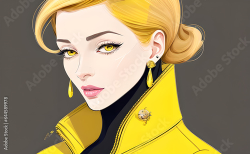 Fashion stylish woman in yellow shades illustration creative style, generative ai