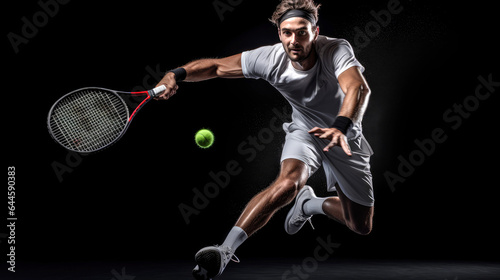 Tennis player practicing tennis. Generative AI © piai