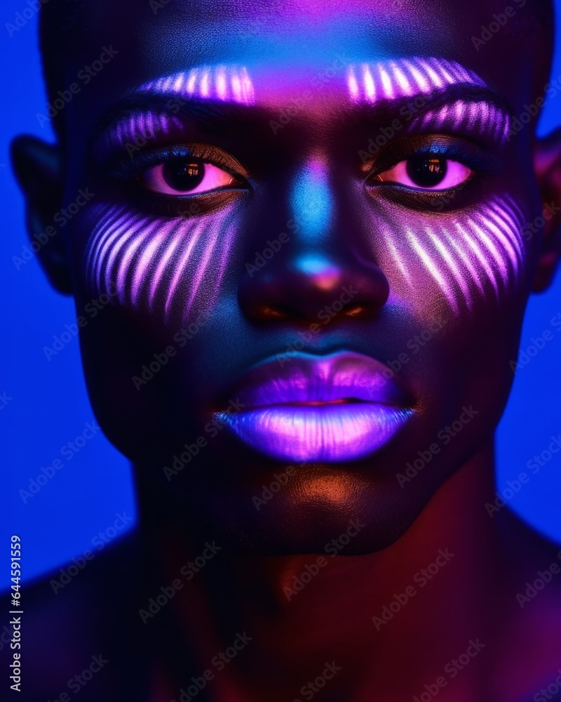 A bold and beautiful portrait of a queer gay lgbt man with a neon light illuminating their face, dark smoke framing their lips, and artistry radiating in the atmosphere A bold and beautiful portrait of a queer gay lgbt man with a neon light illuminating their face, dark smoke framing their lips, and artistry radiating in the atmosphere