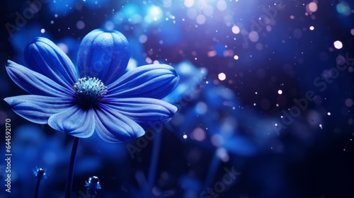Illustration of a vibrant blue flower on abstract blurred background