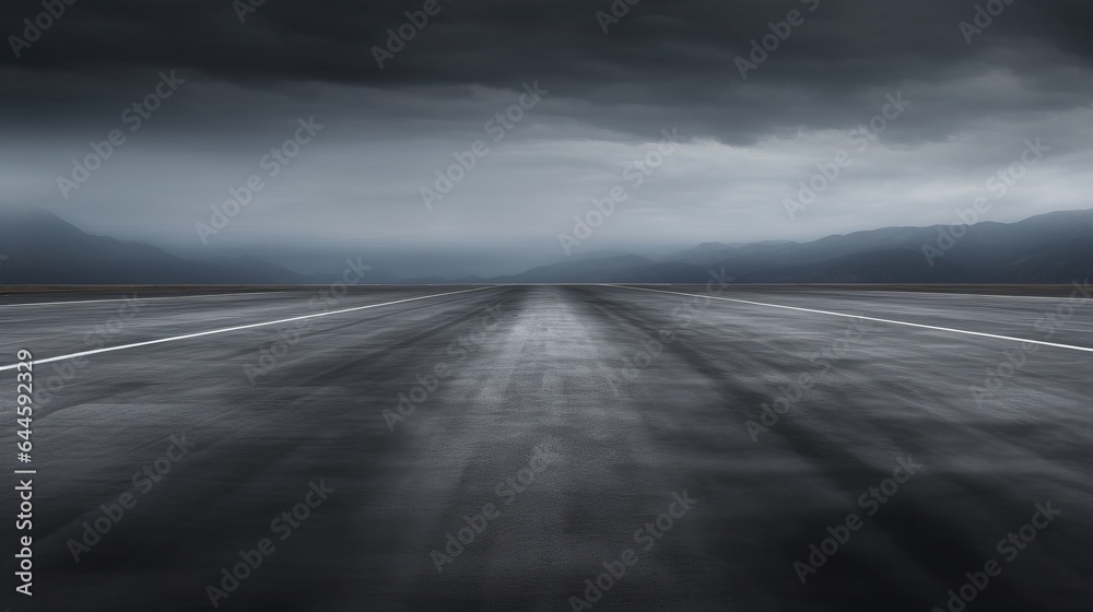 Illustration of an empty road under a gloomy sky