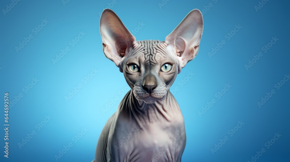 Illustration of a hairless cat sitting on a blue background