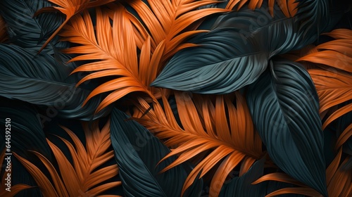 Illustration of autumn tropical leaves on a dark background