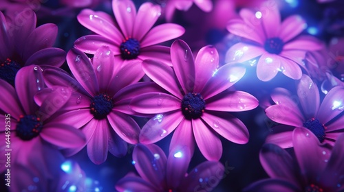 Illustration of pink flowers with glistening water droplets